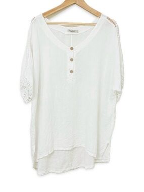 Alessia Pacini Italian 100% Linen Crochet Lace Scoop Neck Top 1X Made in Italy
